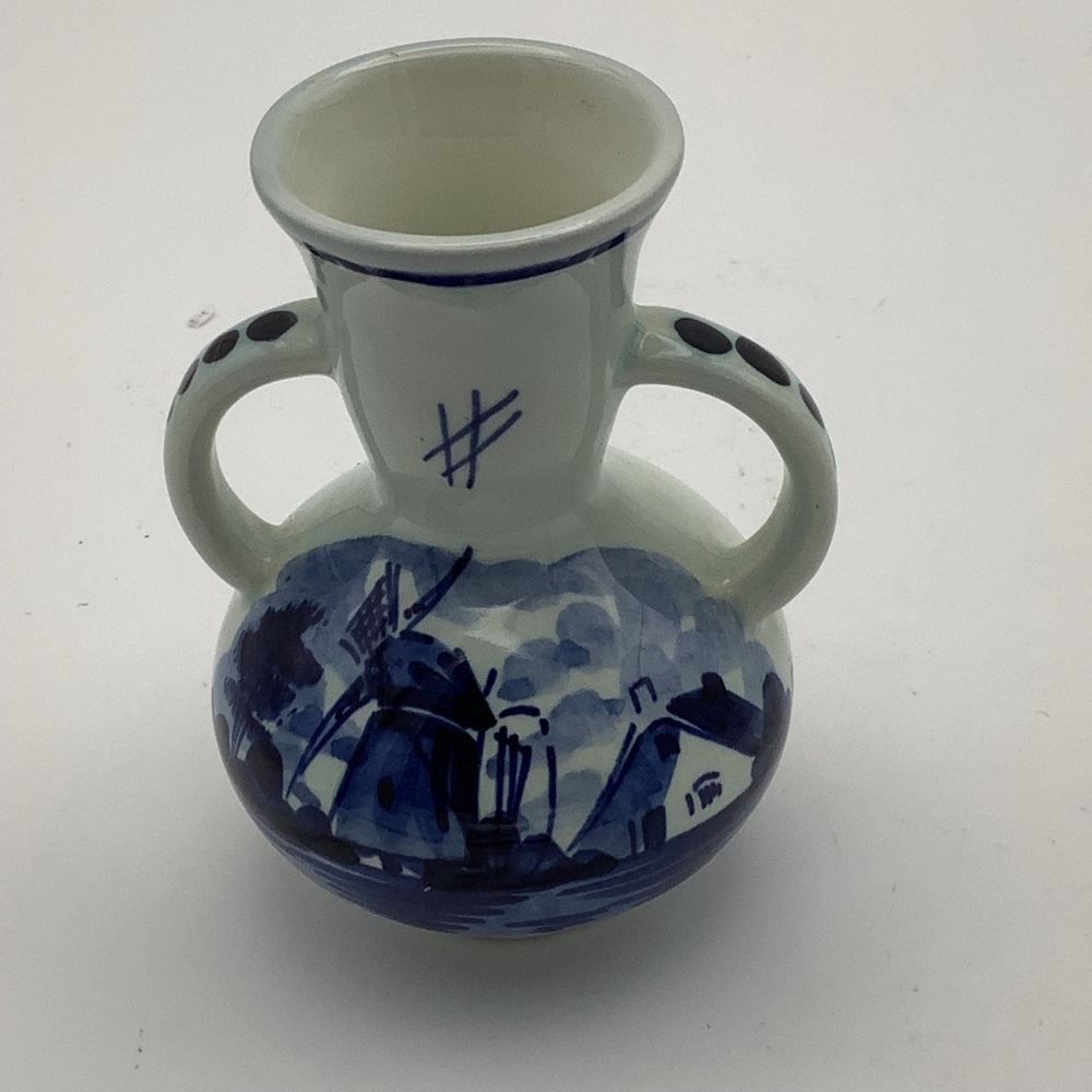 Delft Holland Blue and White Ceramic Windmill Mini Vase
